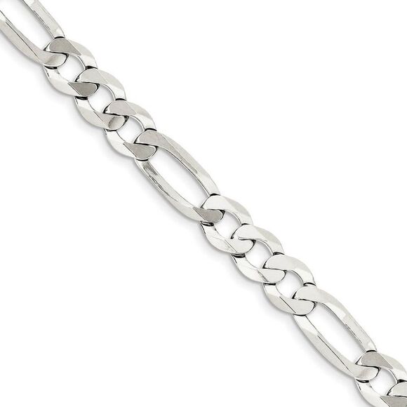 9.5mm Sterling Silver Flat Figaro Chain Bracelet 8 Inch